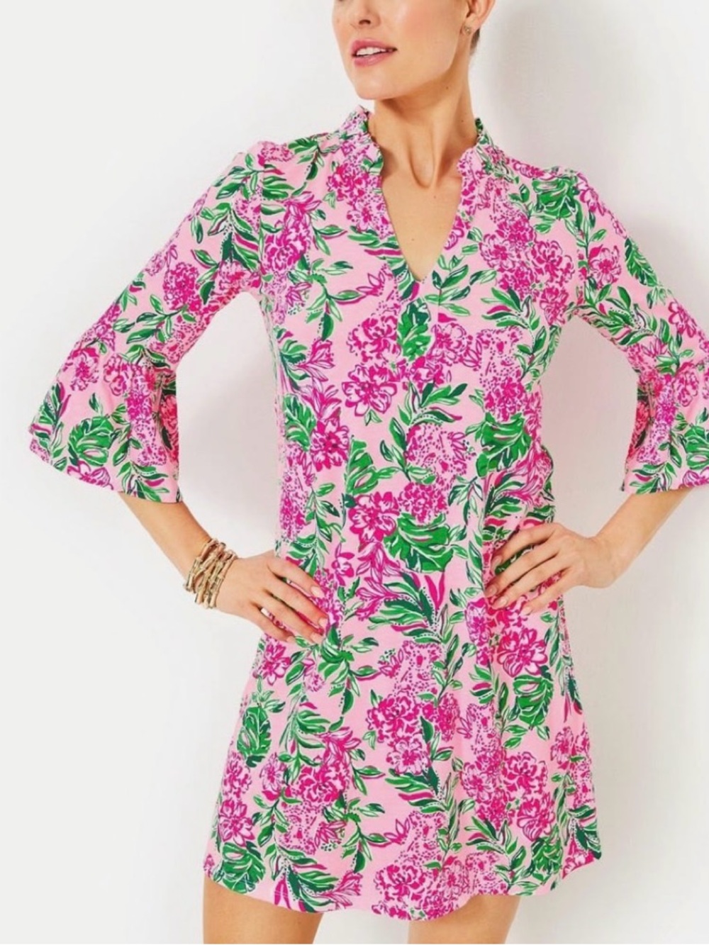 Lilly Pulitzer conch shell pink Hayes Shift Dress bell sleeve small